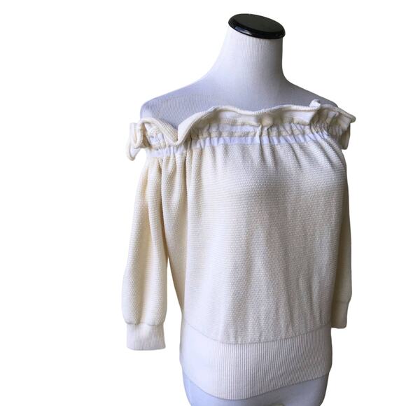 3.1 Phillip Lim Stretch Off The Shoulder Cream Ruffle Top - Picture 3 of 8